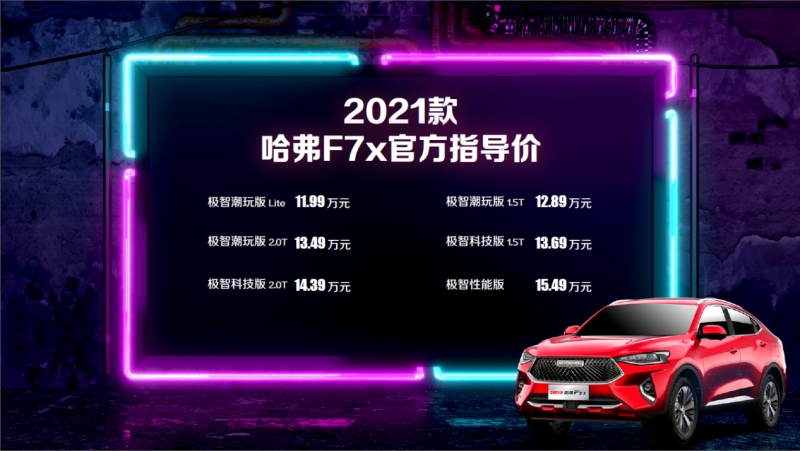 全系标配Fun-Life 2.0系统 11.18万起售 2021款哈弗F7/F7x双星上市