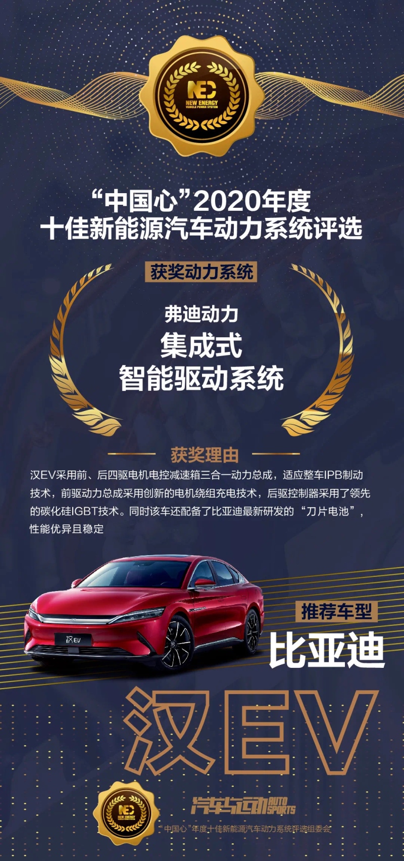 众望所归 汉EV荣膺“中国心”年度十佳新能源汽车动力系统奖项