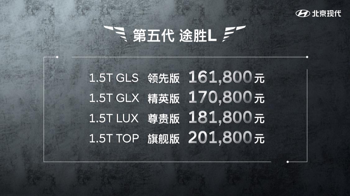北京现代第五代途胜L上市 售价16.18万-20.18万