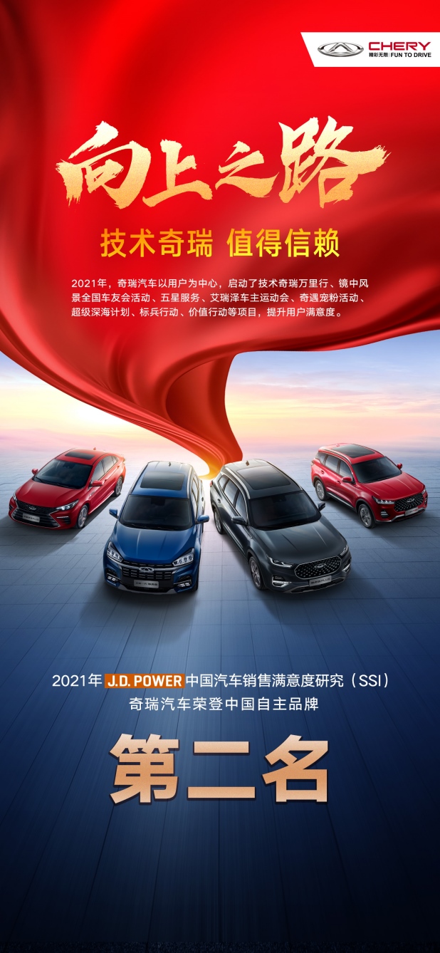坚持以用户为中心 奇瑞获J.D. Power自主品牌销售满意度亚军
