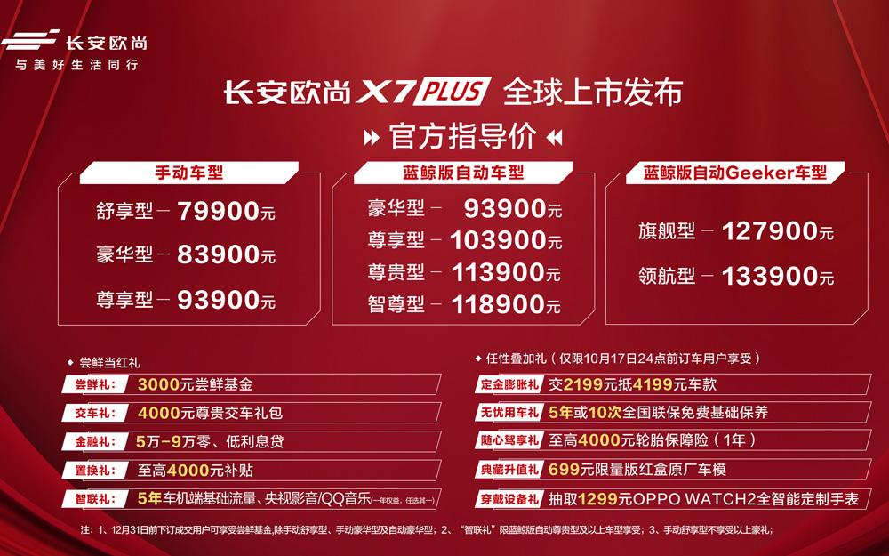 长安欧尚X7PLUS 正式上市!7.99-13.39万元 还享3000元尝鲜基金