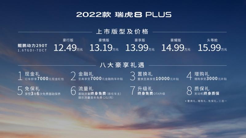 新增健康配置 2022款瑞虎8 PLUS正式上市 12.49万元起售