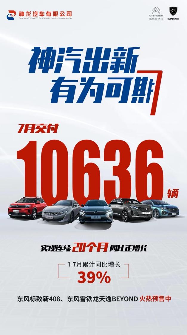 神汽出新,神龙汽车7月交付10636辆,连续20个月同比正增长