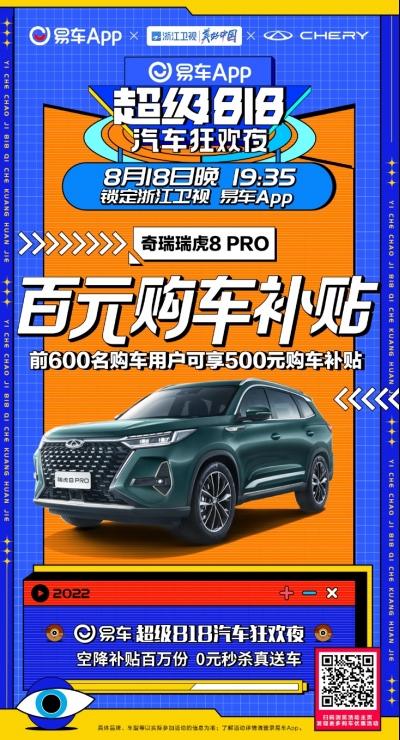奇瑞携手易车 超级818狂欢节精彩福利不停歇