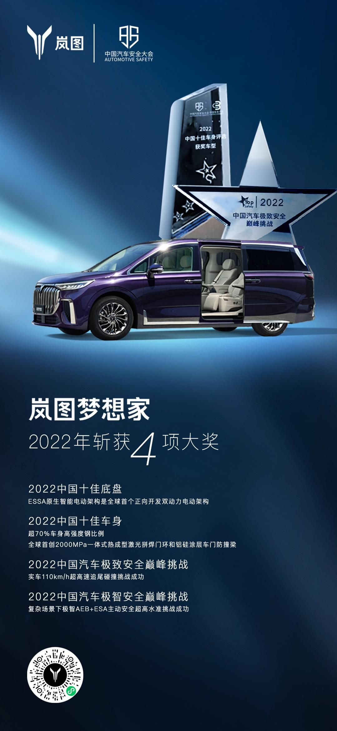 岚图梦想家包揽四项权威安全大奖