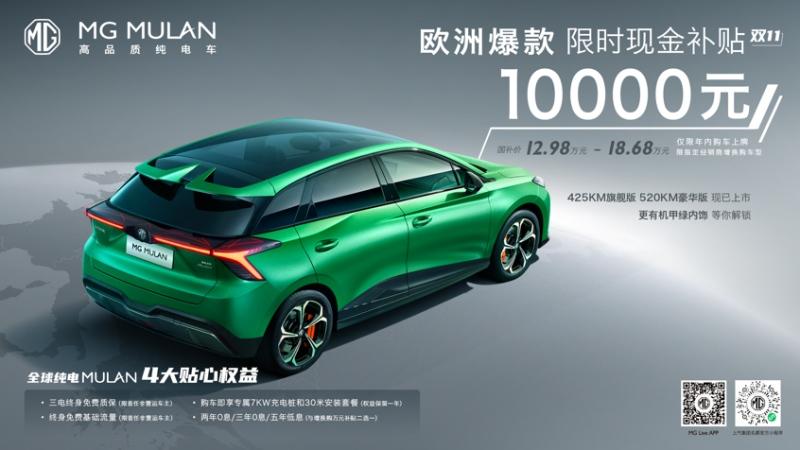 欧洲首月销量破万,全球热销超2万!欧洲销冠MG MULAN推限时现金万元补贴