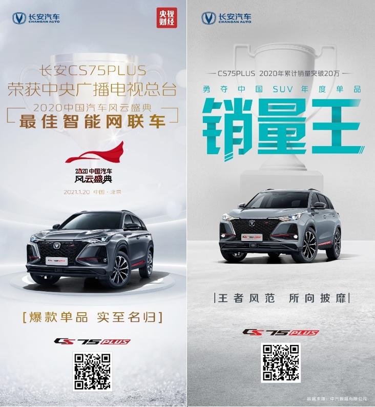 荣誉墙再添光彩 长安第二代CS75PLUS荣膺“年度畅销智能SUV”奖项