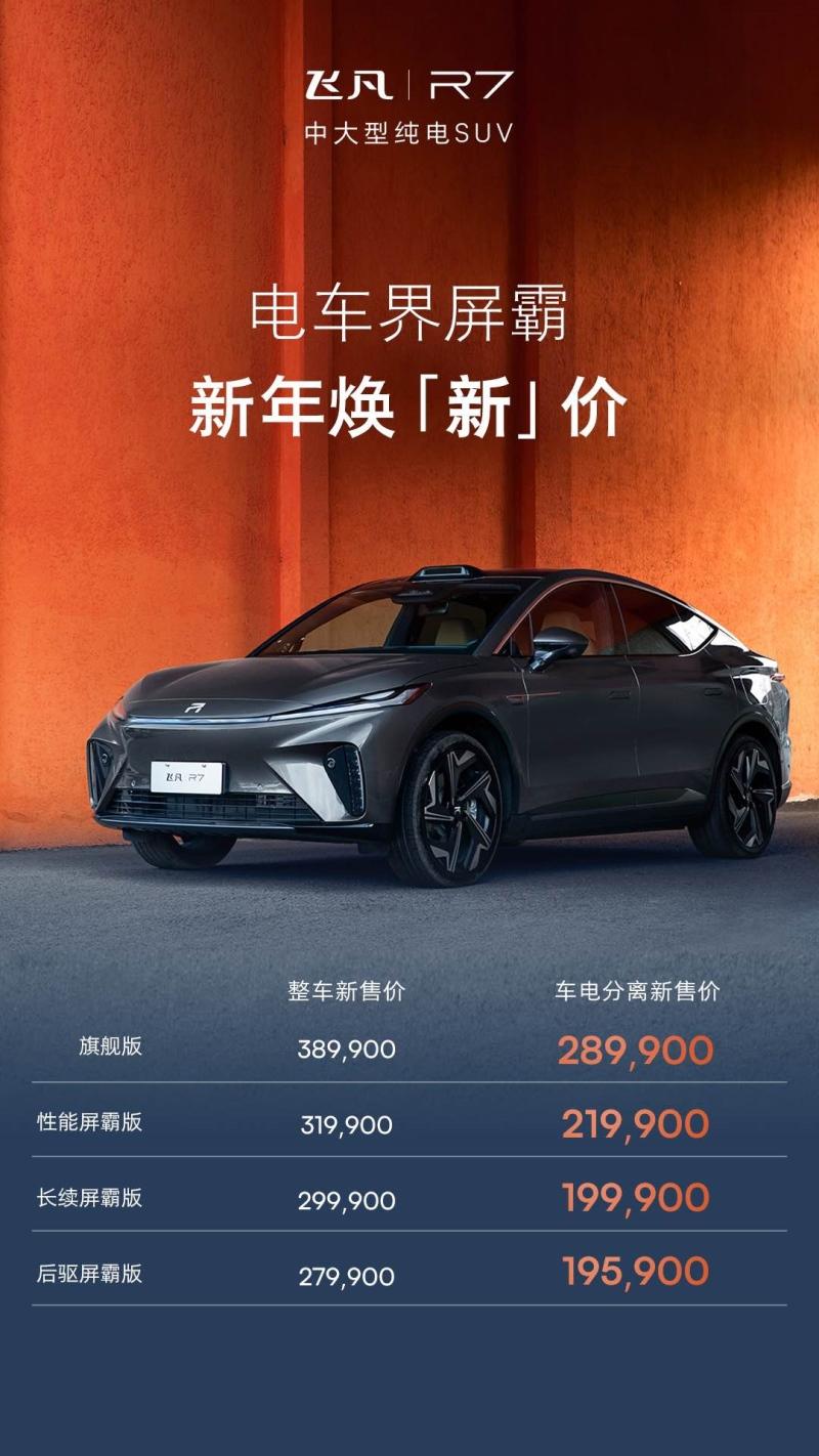 最低19.59万元 飞凡R7成为20万内唯一可入手的中大型纯电SUV