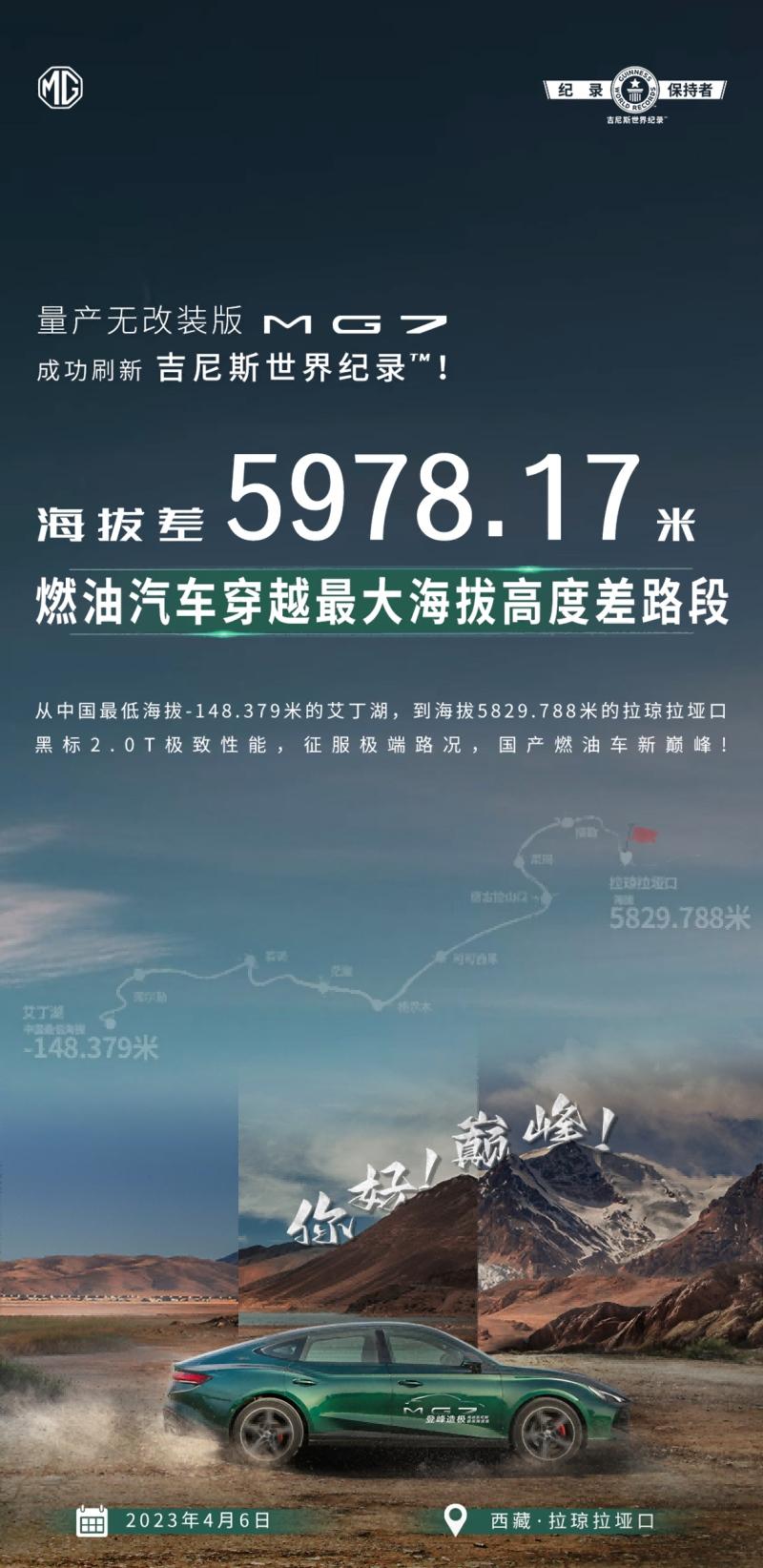 跃上国产燃油车新巅峰，MG7成功刷新海拔落差穿越纪录