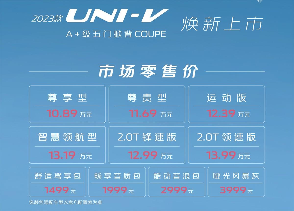 长安UNI-V新款上市，外观没变，标配电动掀背门和电尾翼