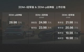颠覆主流B轿市场，汉DM-i冠军版、汉DM-p战神版上市，售价18.98~28.98万元