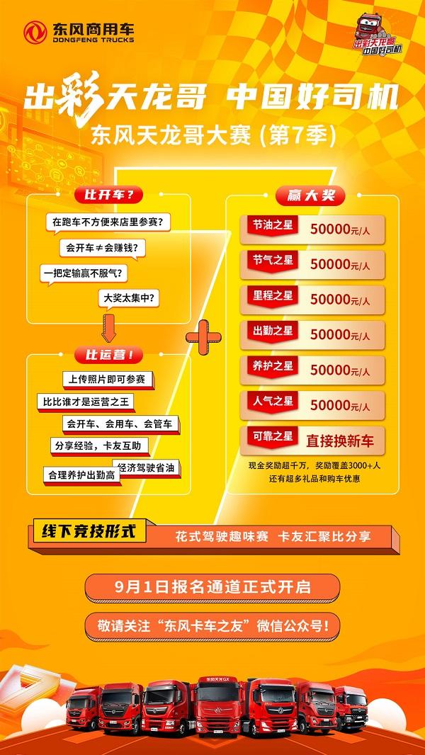 9月1日,东风天龙哥大赛(第7季)报名通道正式开启!