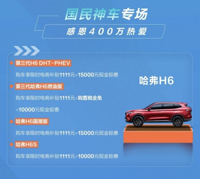 限时抢1111元购车券,哈弗H6钜惠升级直降10000元!