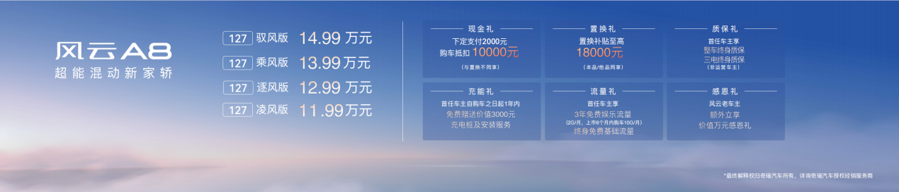 超能混动新家轿,奇瑞风云A8全球上市,售价11.99万元起