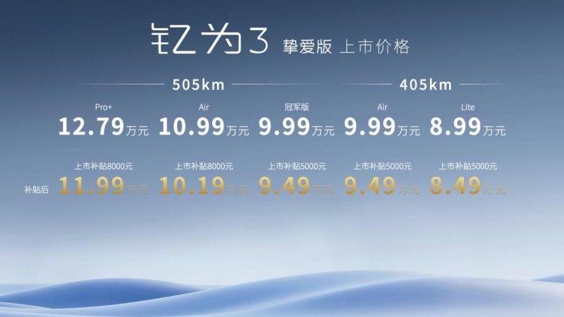 6.99万元起售,江淮钇为3挚爱版上市,最高续航505KM