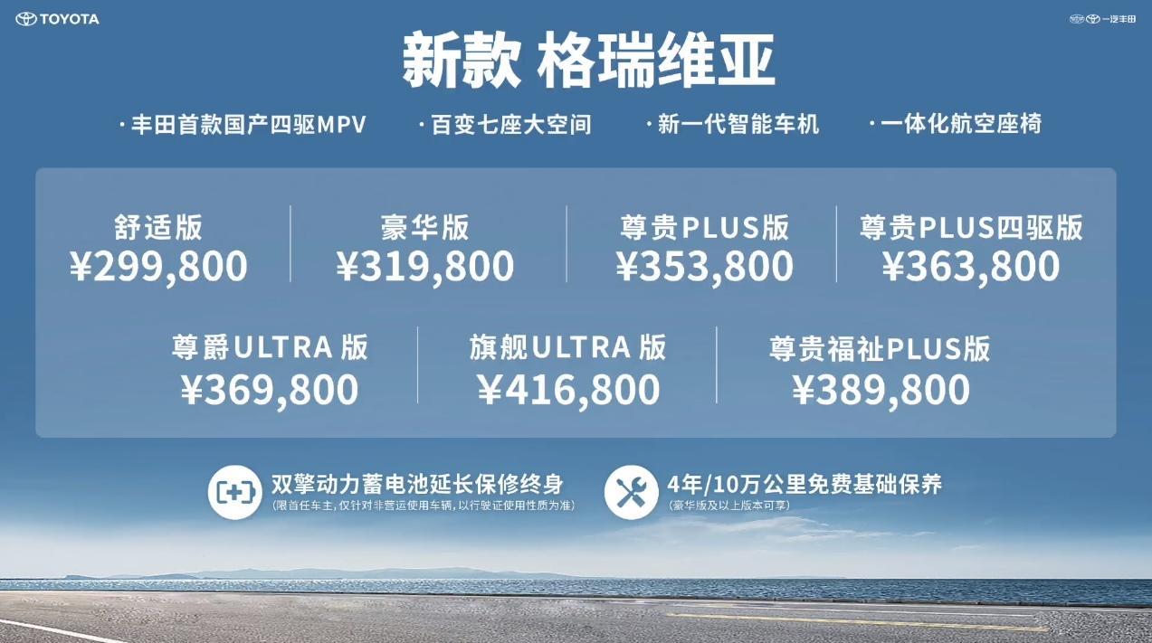 搭载E-Four四驱系统,丰田首款国产四驱MPV格瑞维亚上市,售价29.98万-41.68万元
