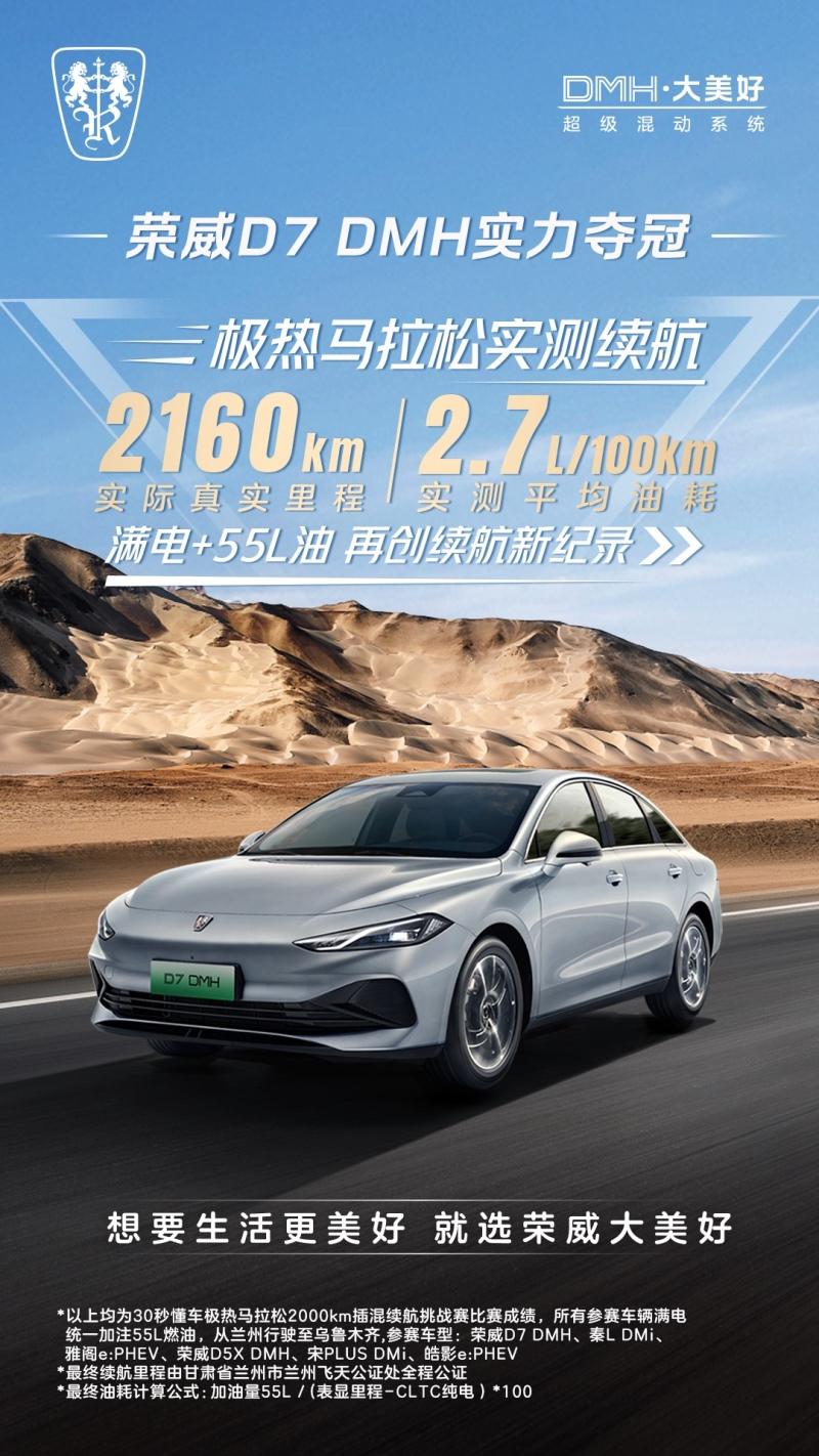 中日混动巅峰对决,荣威D7 DMH以2160km极限续航斩获第一