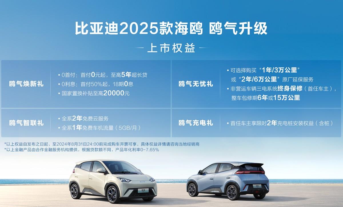 鸥气升级 比亚迪2025款海鸥正式上市 售6.98万元-8.58万元