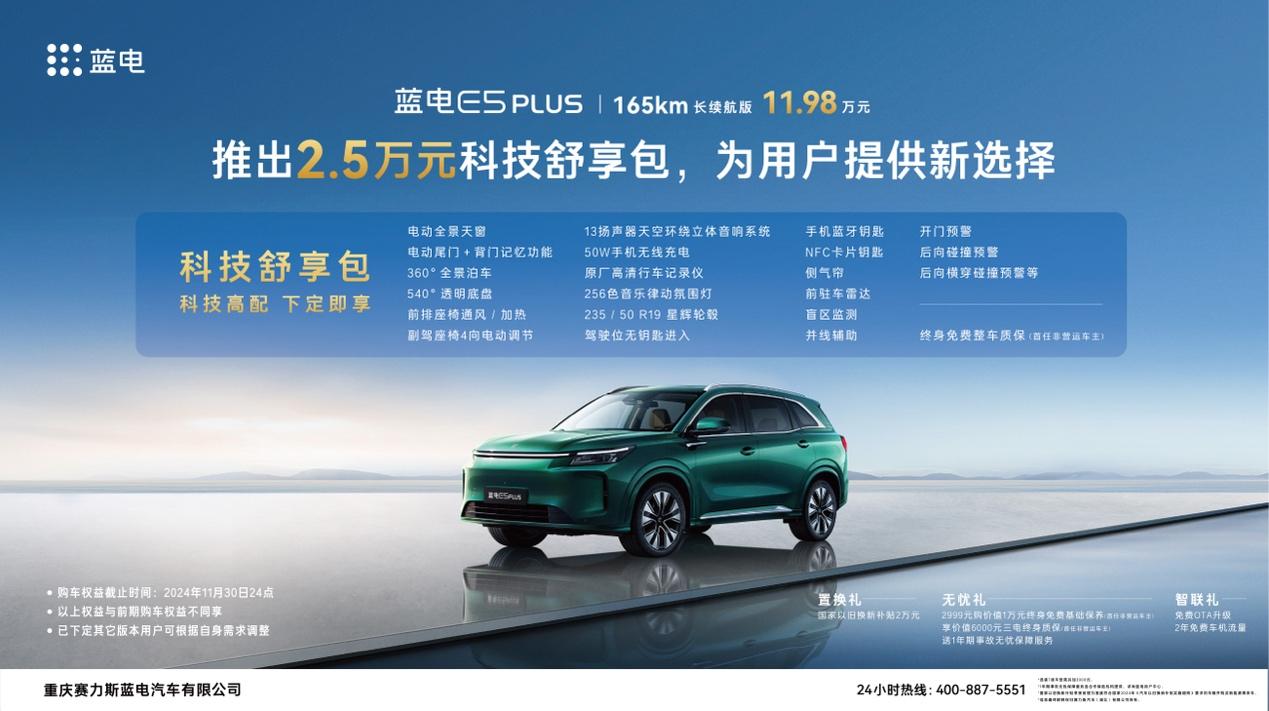 蓝电E5 PLUS推出2.5万元“科技舒享包”,为用户提供新选择