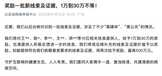 对提供线索的15人发放奖励，比亚迪将打击“黑公关”进行到底！