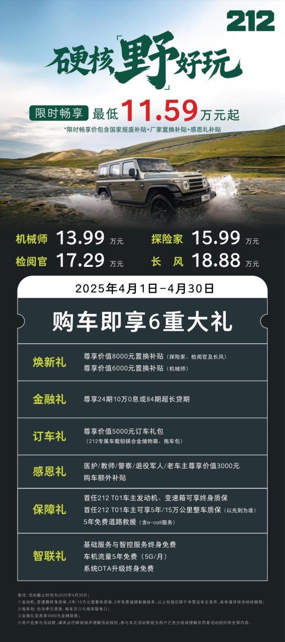 硬核“野”好玩 212 送“六重大礼”4月抢购倒计时