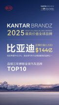 比亚迪连续三年蝉联凯度BrandZ最具价值全球汽车品牌榜TOP10，成为全球汽车行业增速最快的品牌之一！