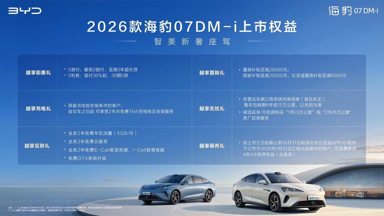 比亚迪2026款海豹07DM-i上市,14.98万起