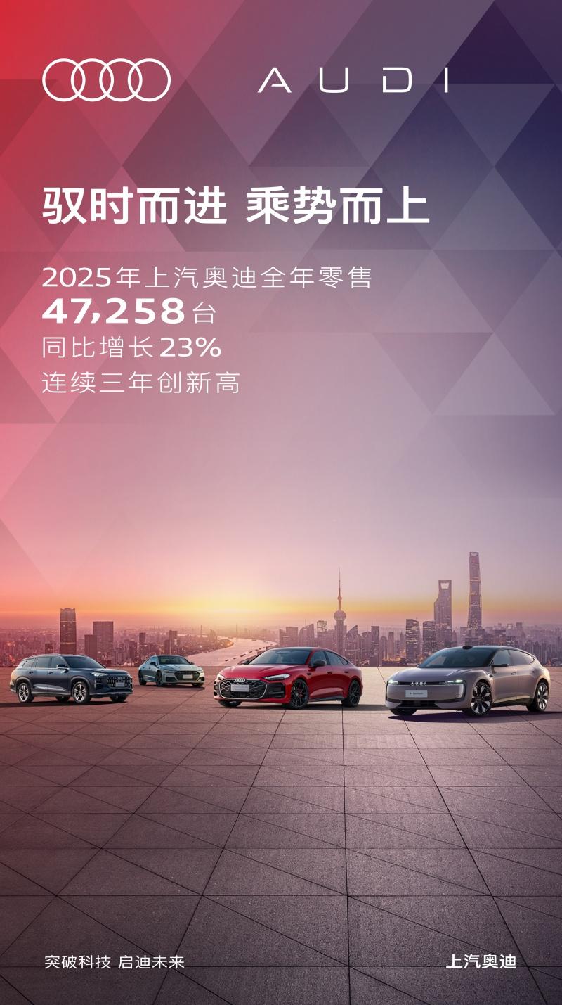 连续三年稳健增长 上汽奥迪2025年零售同比增长23%