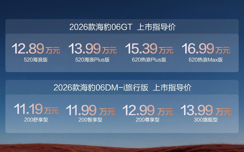 比亚迪2026款海豹06GT、海豹06DM-i旅行版双车齐发，售价11.19-16.99万元