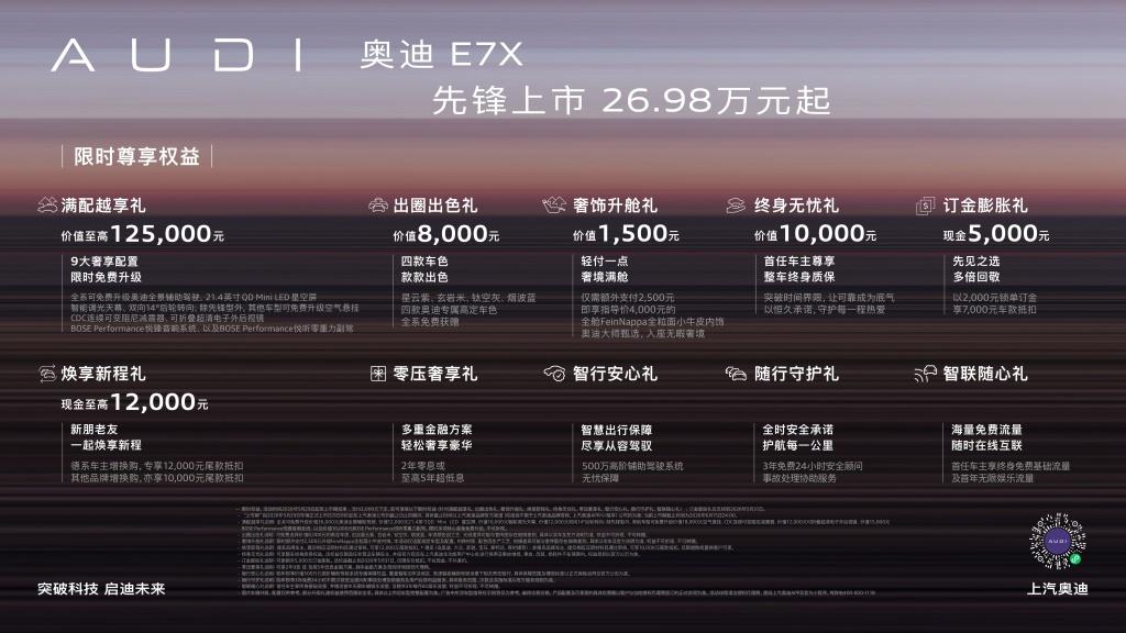 智慧性能旗舰SUV 奥迪E7X正式上市 限时臻享26.98万元起